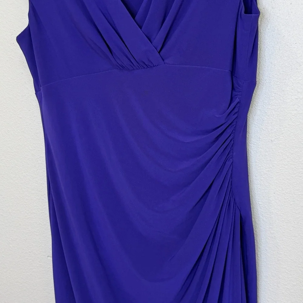Lauren‎ Ralph Lauren Faux Wrap Dress Womens Sz 16 Purple V-Neck Cap Sleeve Lined